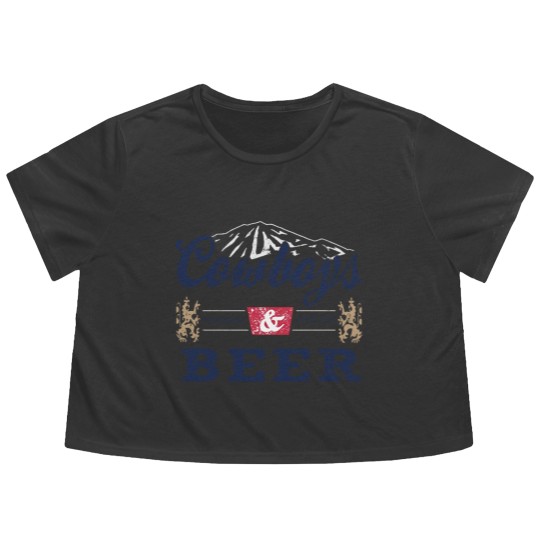 Discover Cowboys And Beer Flowy Cropped Tees, Vintage Vibe Western Flowy Cropped Tees