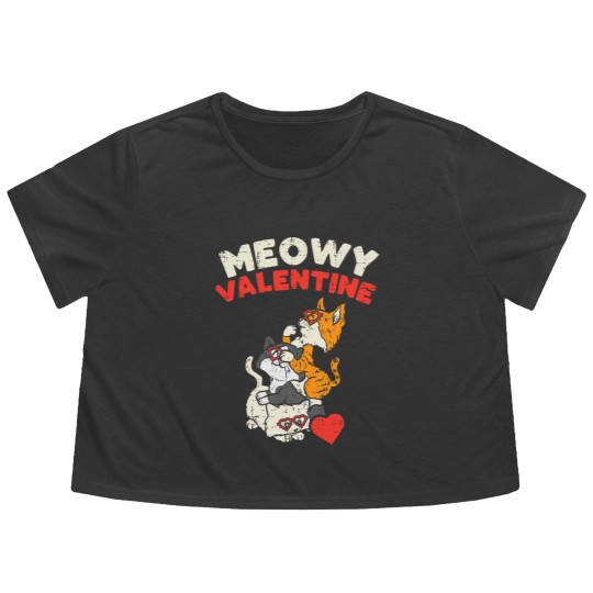Discover Meowy Valentine Cats Kitten Cat Valentines Day Flowy Cropped Tees
