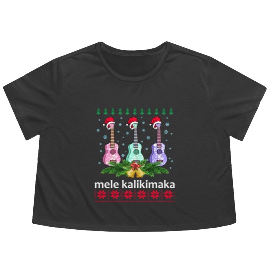 Discover Mele Kalikimaka Flowy Cropped Tees Ukulele Guitar Hawaii Christmas Flowy Cropped Tees
