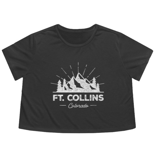 Discover Ft Fort Collins Colorado CO Flowy Cropped Tees Vintage Hiking Retro Flowy Cropped Tees