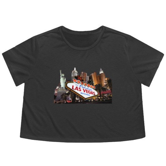 Discover Las Vegas Famous Sign Strip Building Skyline Souvenir Gift Flowy Cropped Tees