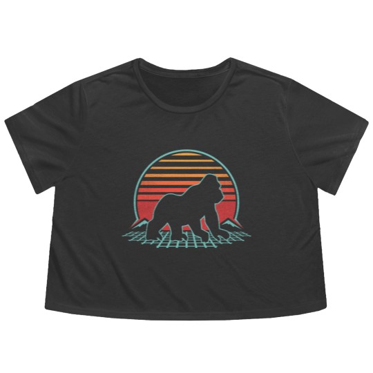 Discover Gorilla Silhouette Flowy Cropped Tees Silverback Retro Vintage 80s Style
