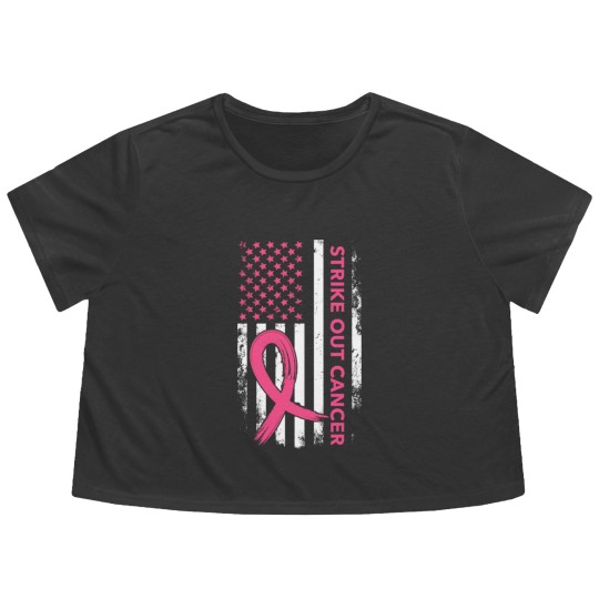 Discover Strike Out Cancer US Flag Flowy Cropped Tees