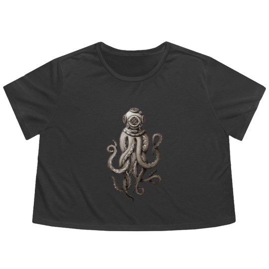 Discover Retro Fashion SCUBA Diver Weird Killer Octopus Flowy Cropped Tees