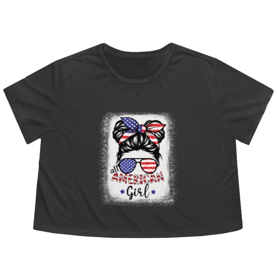 Discover All American Girl Bleached Flowy Cropped Tees Patriotic July 4th Flowy Cropped Tees