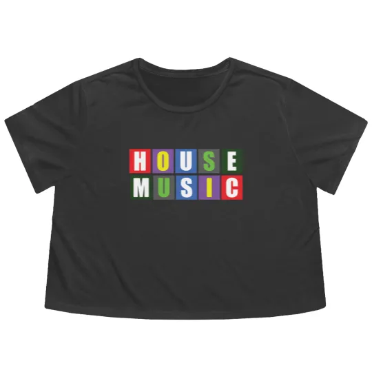 Discover House Music Blocks Blk Flowy Cropped Tees