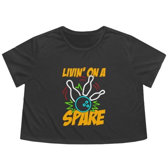 Discover Livin on a Spare Funny Bowling Bowler Flowy Cropped Tees