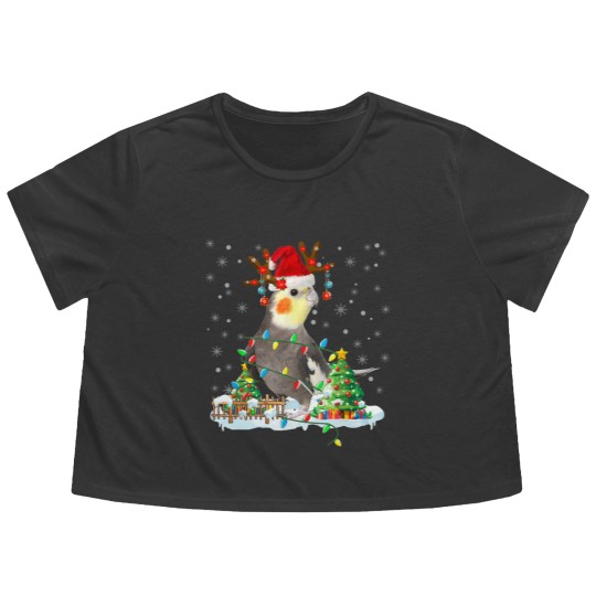 Discover Cute Cockatiel Flowy Cropped Tees Christmas Cockatiel Lover Santa Cockatiel Christmas Lights