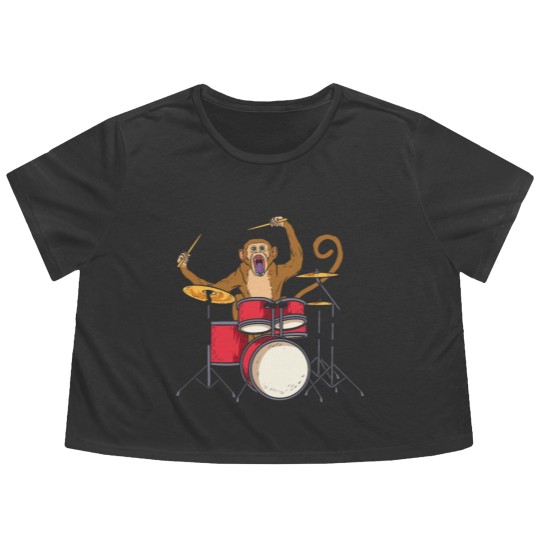Discover Monkey Playing Drums Drummer Band The Animal Flowy Cropped Tees