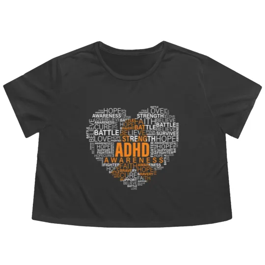 Discover ADHD awareness words cloud heart support proud ADHD warrior Flowy Cropped Tees