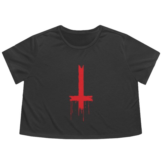 Discover Satan - upside down inverted satanic cross Flowy Cropped Tees