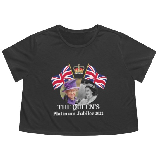 Discover Queen Elizabeth II Platinum Jubilee 2022 CELIBRATION  Emblem Flowy Cropped Tees  Union Jack Flowy Cropped Tees The Queen's Flowy Cropped Tees