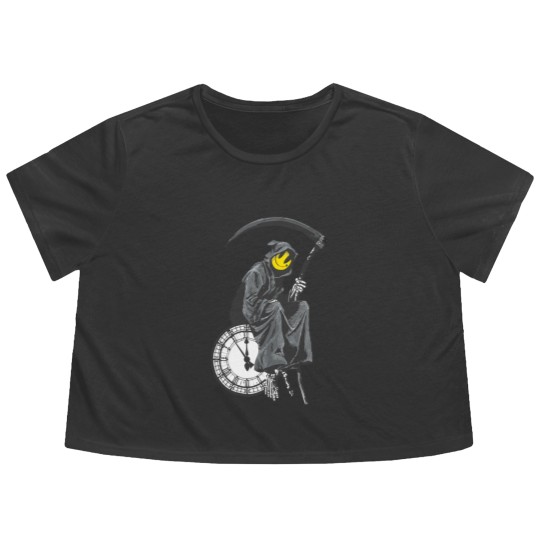 Discover banksy grim reaper clock Flowy Cropped Tees