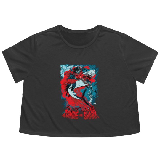 Discover Shark Vs Zombie Flowy Cropped Tees