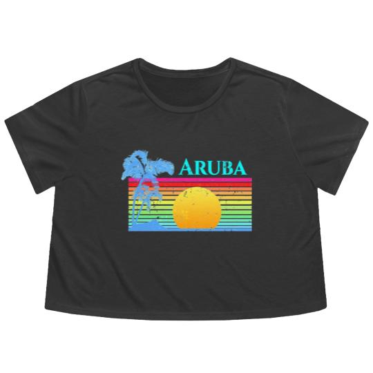 Discover Retro Beach Aruba Sunset - Aruba - Flowy Cropped Tees