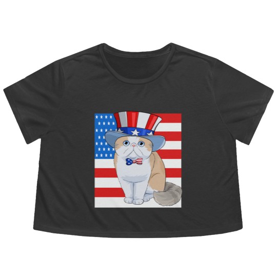 Discover Exotic Shorthair Cat 4th of July - Exotic Cat - Flowy Cropped Tees