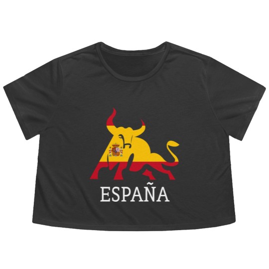 Discover Spain Spanish Flag Souvenir Toro España Bull Silhouette - Spanish Spain Flag Souvenir Bull S - Flowy Cropped Tees