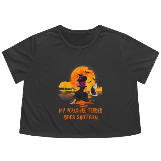 Discover My Yorkshire Terrier Rides Shotgun Dog and Witch Halloween Flowy Cropped Tees