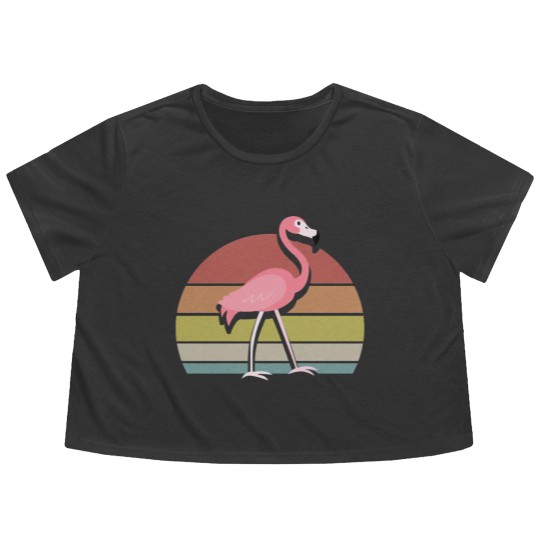 Discover Flamingo Flowy Cropped Tees Sunset Retro Vintage 70s Animal Nature Lovers - Flamingo - Flowy Cropped Tees
