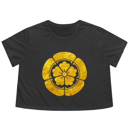 Discover Oda Mon Japanese samurai clan faux gold on black Flowy Cropped Tees