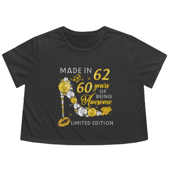 Discover Made In 1962  60 Years Of Being Awesome Jewelry Gold Sparkle - Made In 1962 - Flowy Cropped Tees