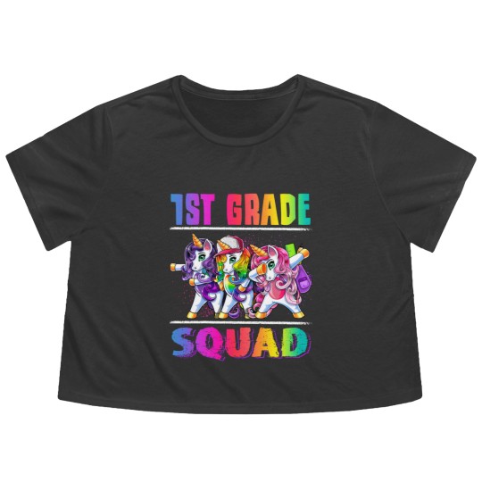 Discover 1st Grade Squad Dabbing Unicorn Back to School Backpack Girl Flowy Cropped Tees