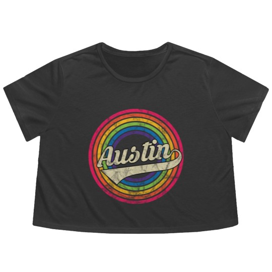 Discover Austin- Retro Rainbow Faded-Style - Austin - Flowy Cropped Tees