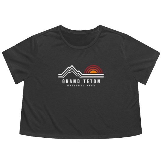 Discover Grand Teton National Park Vintage Mountain Sunset Retro Gift Flowy Cropped Tees