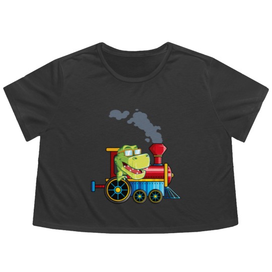 Discover Funny Dinosaur Riding A Train Tyrannosaurus Dino B Flowy Cropped Tees