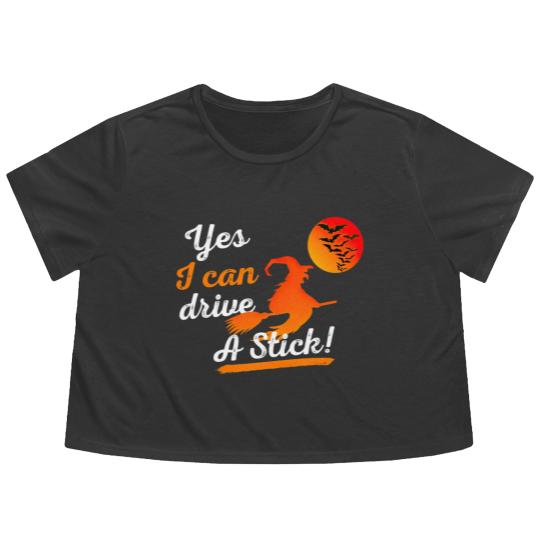Discover Halloween Witch Broom Yes I Can Drive A Stick Flowy Cropped Tees
