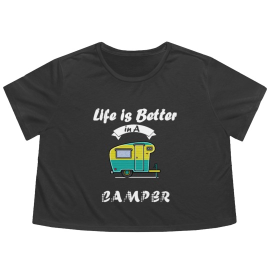 Discover Happy Life in Camper - camping Flowy Cropped Tees