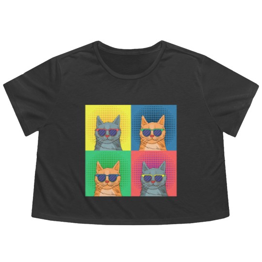 Discover cat pop art Flowy Cropped Tees