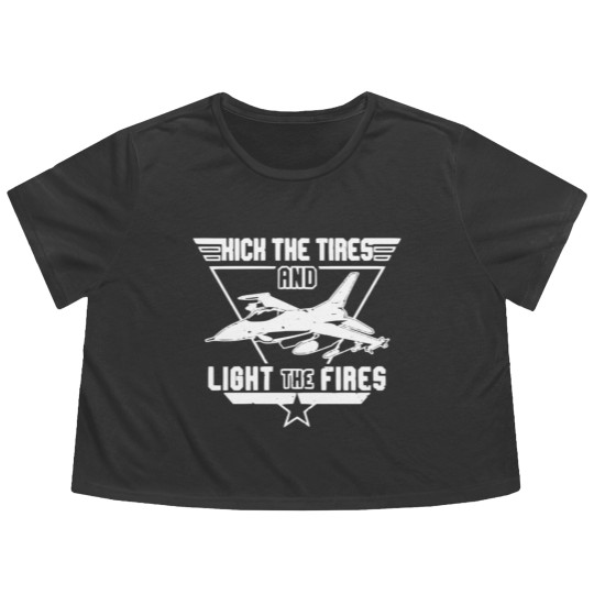 Discover Kick the Tires and Light the Fires Fighter Jet Flowy Cropped Tees