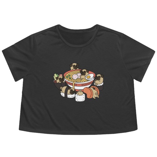 Discover Pug Ramen Sushi - Pug - Flowy Cropped Tees