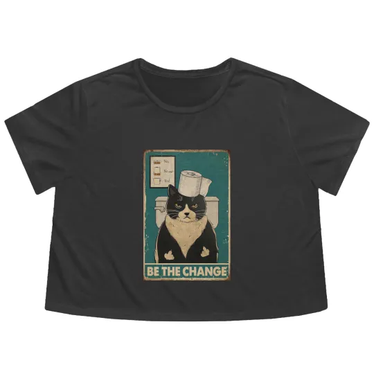 Discover Be The Change Tuxedo Cat kitten quotes gift Flowy Cropped Tees