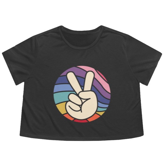 Discover Groovy Peace Sign Hand Hippie Vintage 70s Gift Flowy Cropped Tees