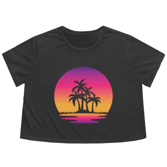 Discover Retro Sunset Retrowave Lake Sunsetby retrohub Flowy Cropped Tees