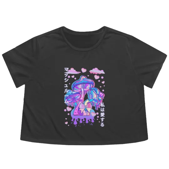 Discover Pastel Goth Mushroom Japan Kanji Flowy Cropped Tees