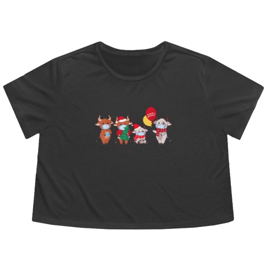 Discover Cute Cartoon Cow Flowy Cropped Tees