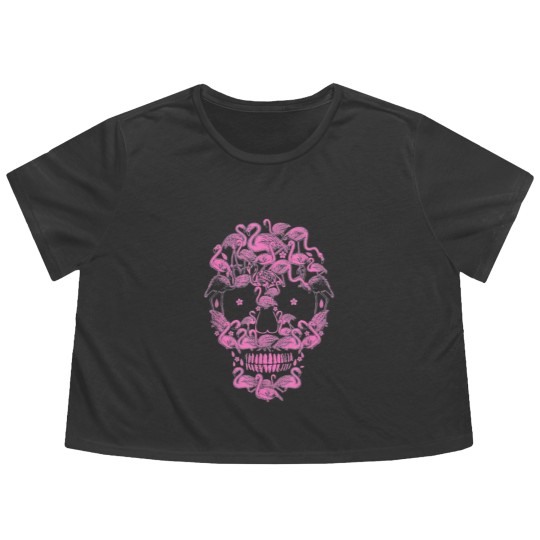 Discover Flamingo Skulls Funny Flamingo Lover Halloween Flowy Cropped Tees