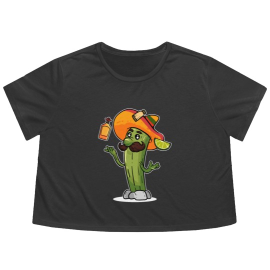 Discover Funny Mexican Cactus Juggles Tequila Cinco de Flowy Cropped Tees