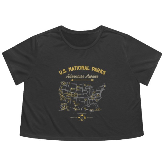 Discover National Parks Map Camping Women Men Hiking 7186 Flowy Cropped Tees