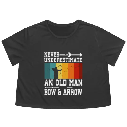 Discover Never Underestimate An Old Man With Bow and Arrow Flowy Cropped Tees
