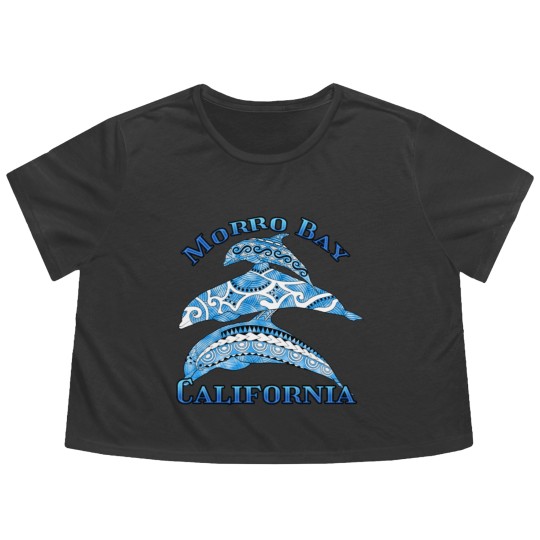Discover Morro Bay California Vacation Tribal Dolphins Flowy Cropped Tees