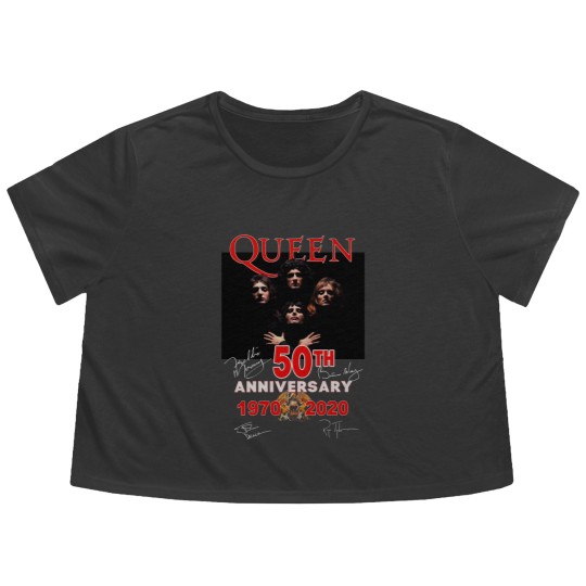 Discover Queen Band Aniversary 50Th, Country Music Flowy Cropped Tees, Retro Flowy Cropped Tees