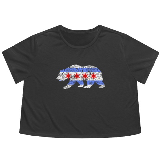 Discover Chicago City Flag Distressed Bear Flowy Cropped Tees