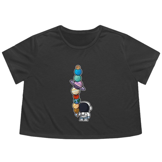 Discover Astronaut Ice Cream Eating Planet Flowy Cropped Tees
