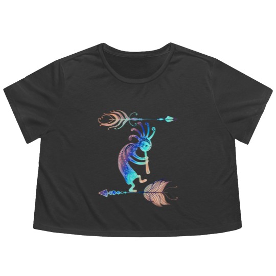 Discover Native American Kokopelli With Two Feathers 2 Flowy Cropped Tees