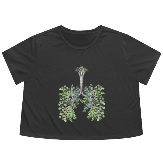 Discover Lung Anatomy, green leaves, Cancer Awareness - Lungs - Flowy Cropped Tees