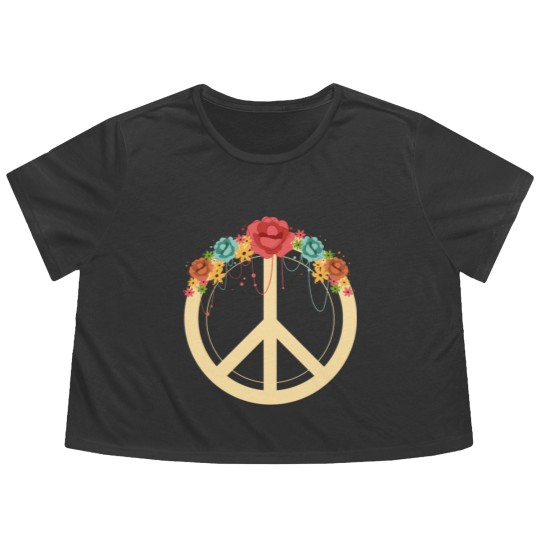 Discover Floral Peace Symbol Hippie Lover Peace Sign Flowy Cropped Tees